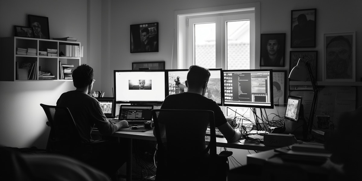 Black And White Photo Of Professionals Working Indoors